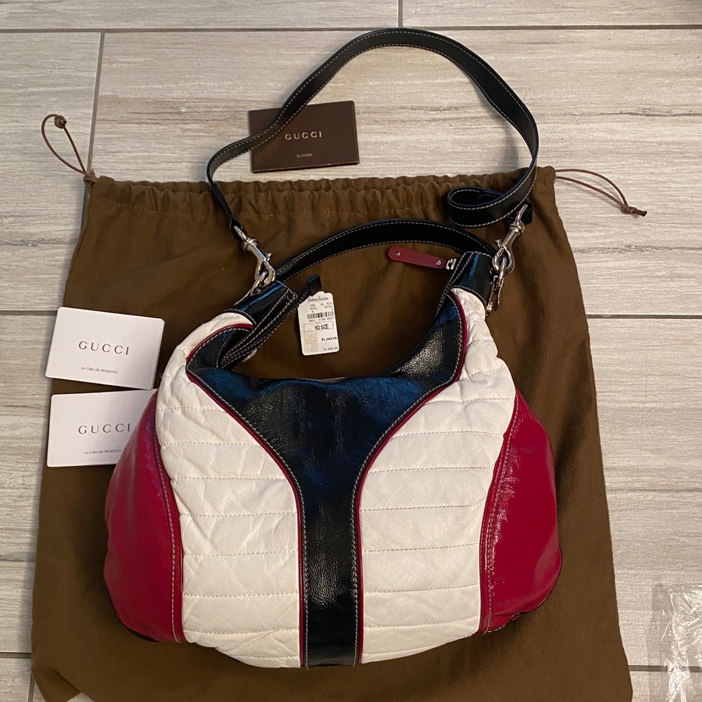 Vintage Gucci leather SNOW GLAM HOBO bag silver hardware  Red, White, and Black - Picture 3 of 15